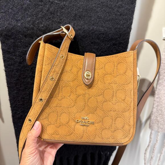 Coach Handbags - Coach Hadley Mini Crossbody Bag In Signature Suede CCE16, suede/Im/Caramel NWT